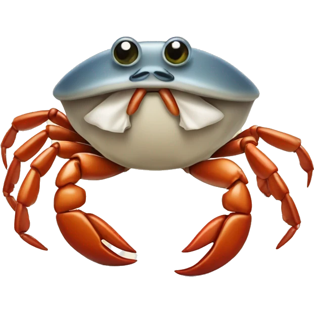 a small crab holding up an anchovy victoriously emoji