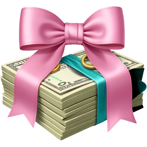 liasse de billet avec un noeud rose en satin emoji