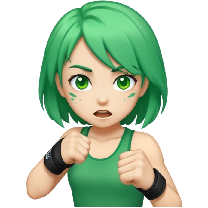 A girl with green hair punching emoji