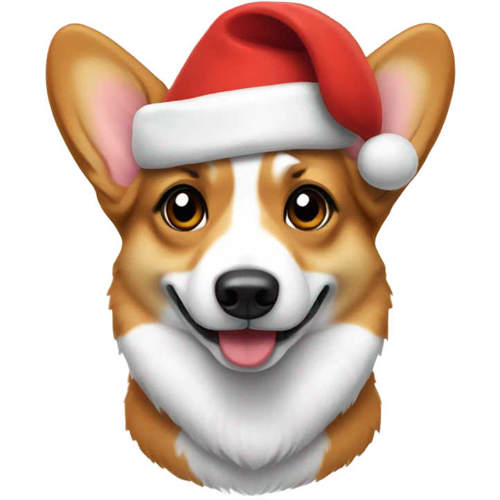 Tricolor corgi wearing a Santa hat emoji