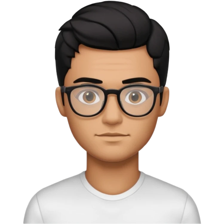 make a guy from portugal that has glasses and has a good jawline and a little masculine and black hair that spreads to the sides and make him gloss emoji