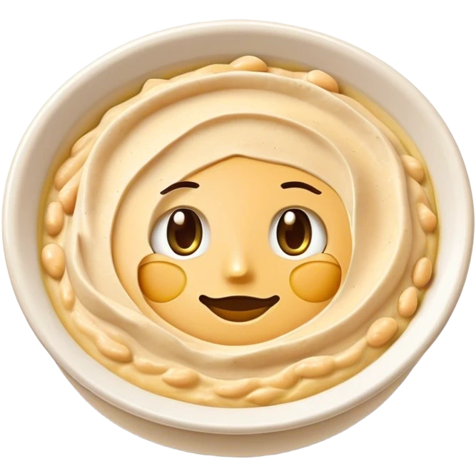 Cinematic Realistic Hummus Dish Emoji, depicted as a creamy chickpea dip drizzled with olive oil rendered with rich textures and warm, inviting lighting. emoji