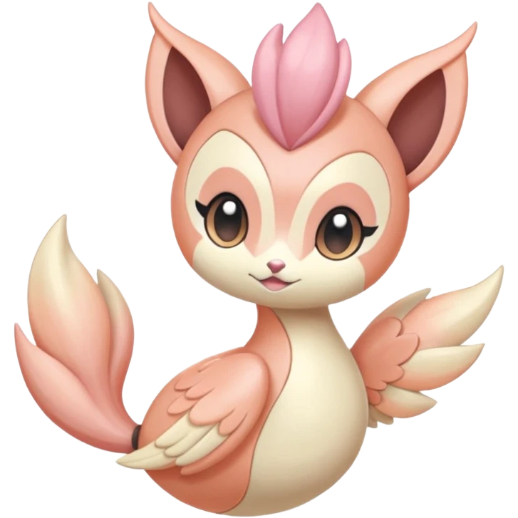 Pastel Pink-Peach Soft-Cream Rosy-Glossed Cute Round Meloetta-Trico-hybrid-animal-creature (full body) emoji