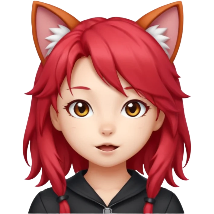 cute anime cat-girl with cat ears, red blowing hair emoji