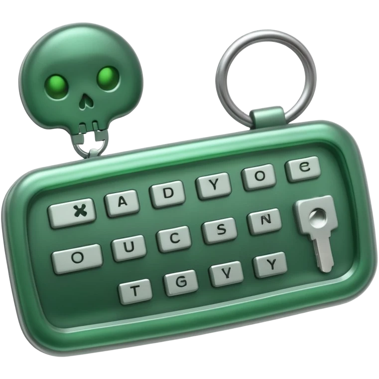3D render of Swallowed Keys, X-Ray imaging aesthetic, translucent materials showing internal structure, stomach shape in greenish night-vision style with keys inside, medical scan style, emoji style, isolated on white background --v 6.0. emoji