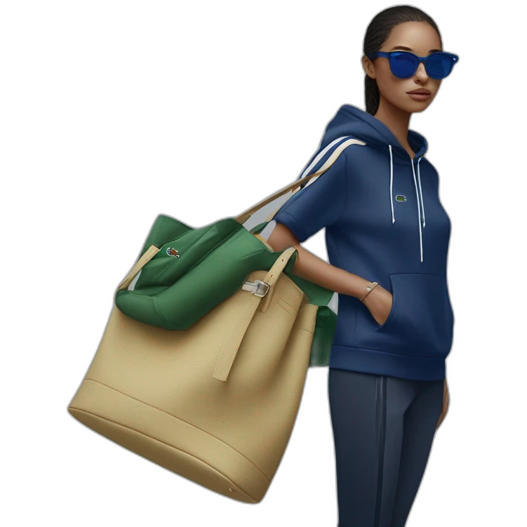 Lacoste bag girl with black lacoste hoodie e and blue oakley sportive sunglass  emoji