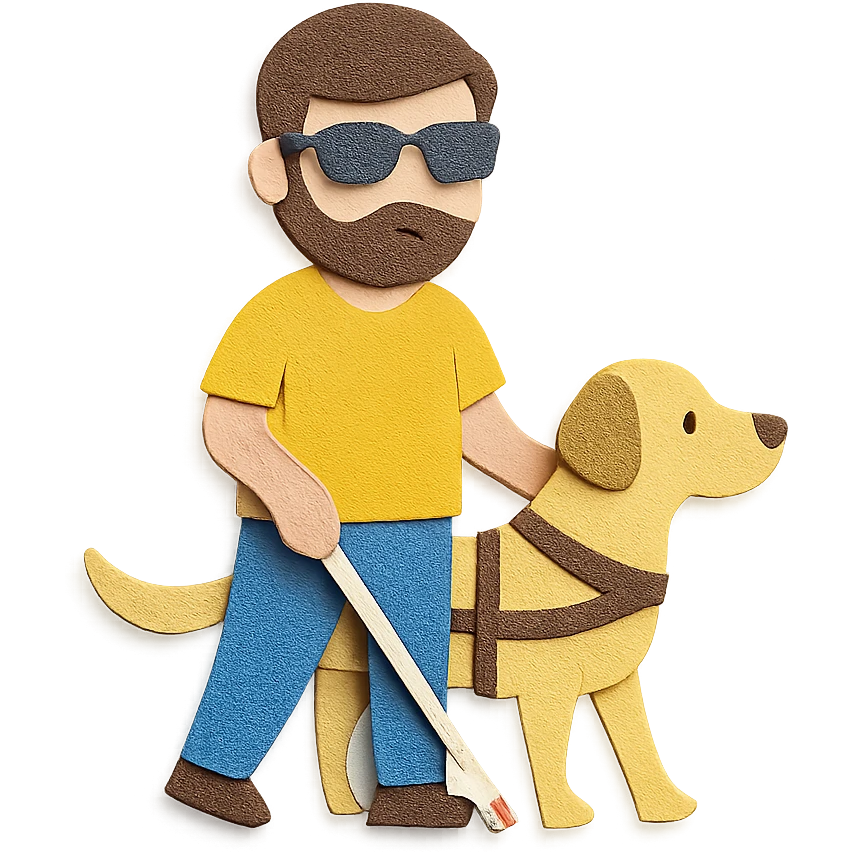 man with a guide dog, paper craft style emoji