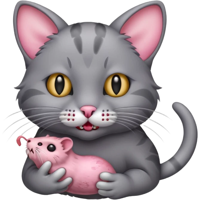 A cat with a gray dead mouse in its mouth emoji