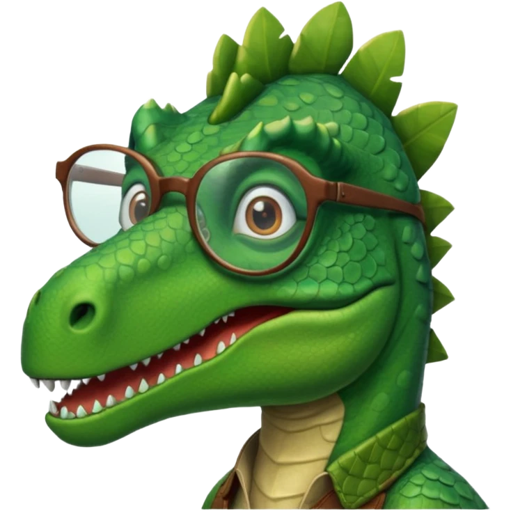 Dinosaur with glass on in a horse emoji