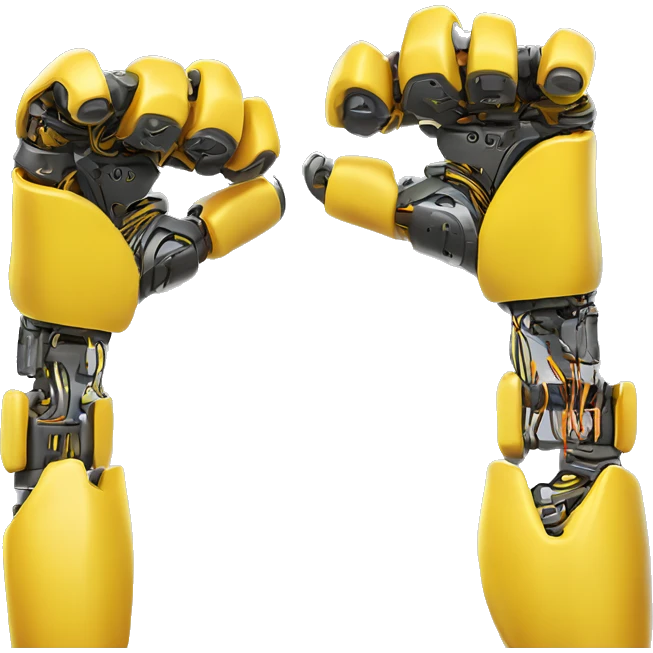 Flexing yellow robotic bicep with shocks and circuits that’s attached to the forearm emoji