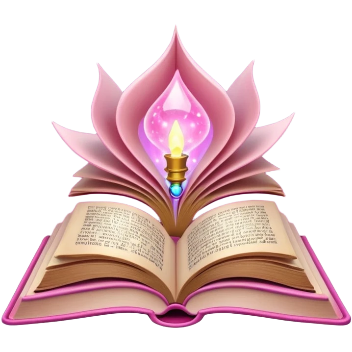 An open pink book with magical lights emerging from its pages emoji