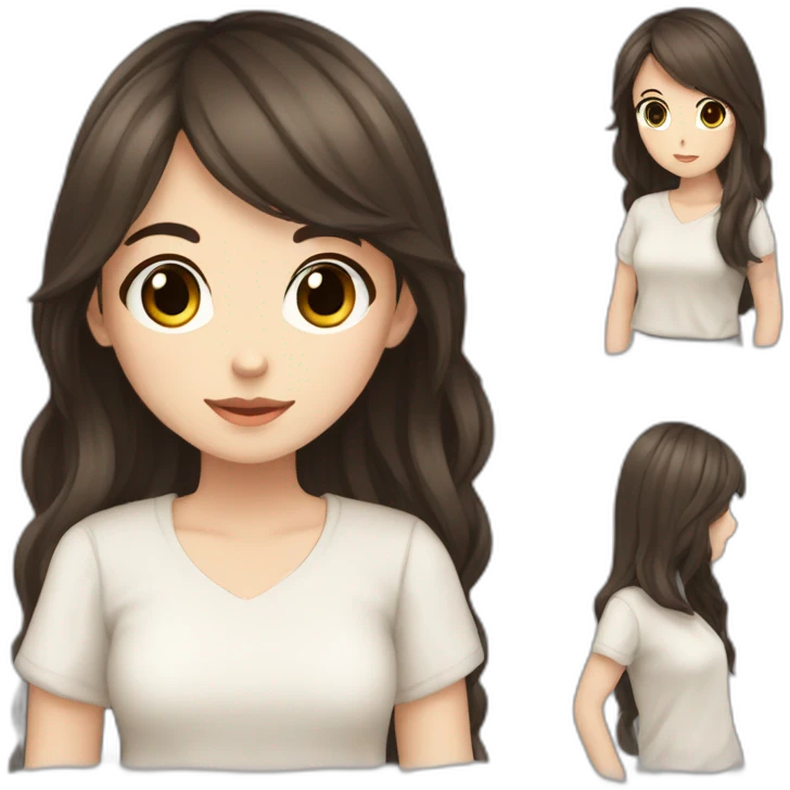 Interior designer bale girl with long dark brown hairand dark brown eyes anime emoji