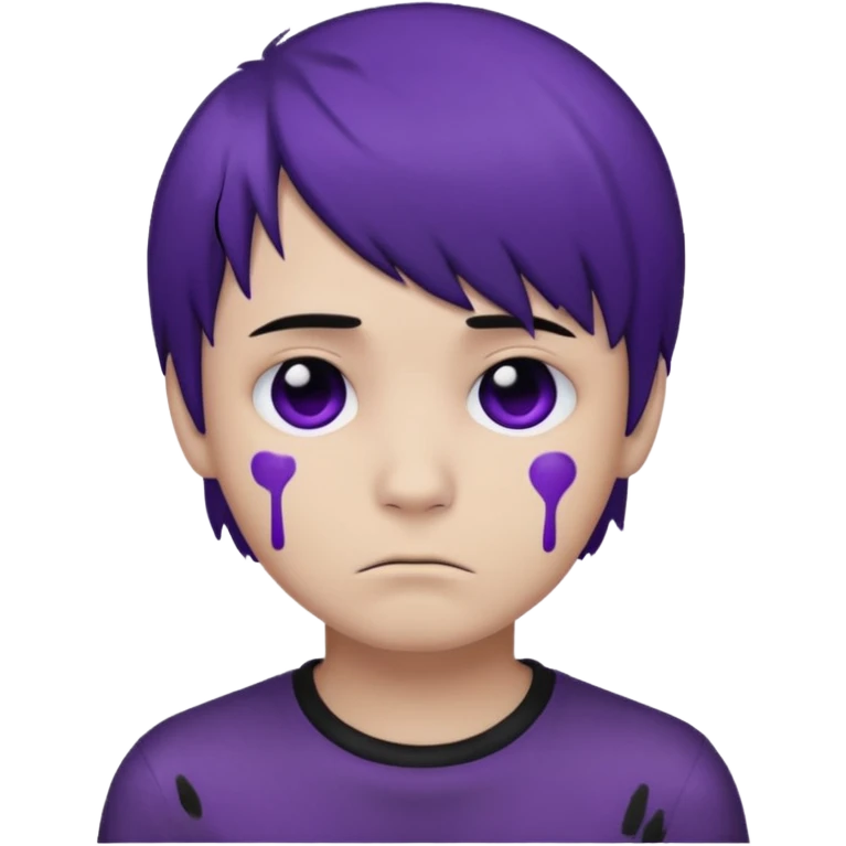 Normal emoji head, but with emo hair and black and purple paint around the eyes like an emo. And it’s looking sad. A boy  emoji
