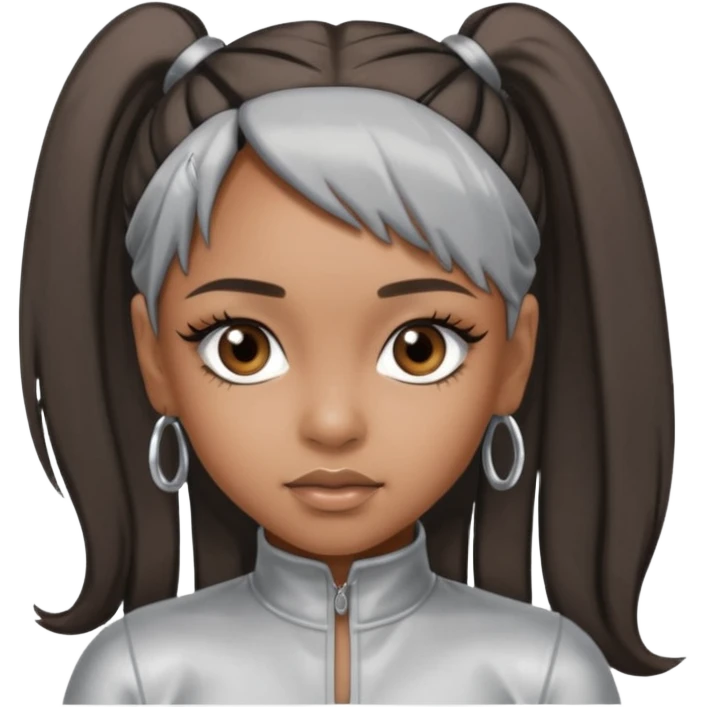 Left Eye from TLC with long dark brown ponytail hair, silver outfit emoji