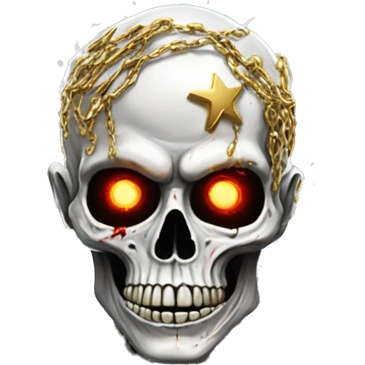 White skeleton zombie person covered in golden chains and black graffiti scribbles and red and silver doodles wings made of lightning snowing snowflakes emoji