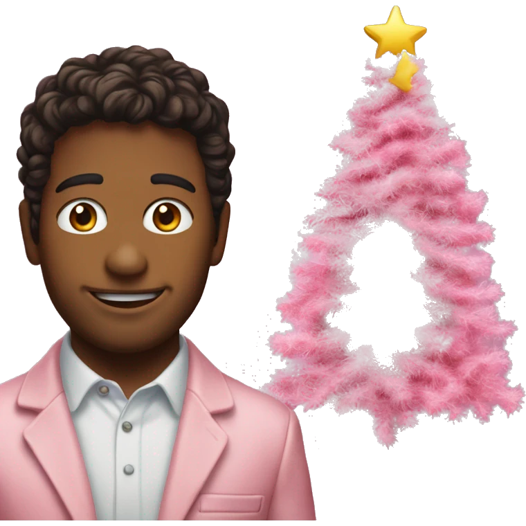 cute pink christmas tree with actor drew starkey next to it emoji