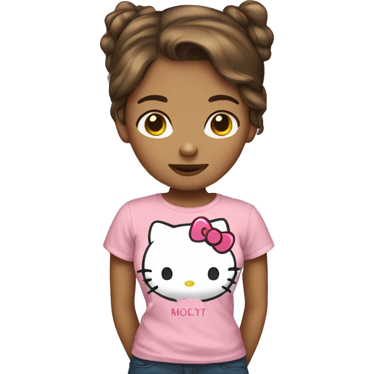 Short brown hair girl wearing hellokitty tshirt emoji