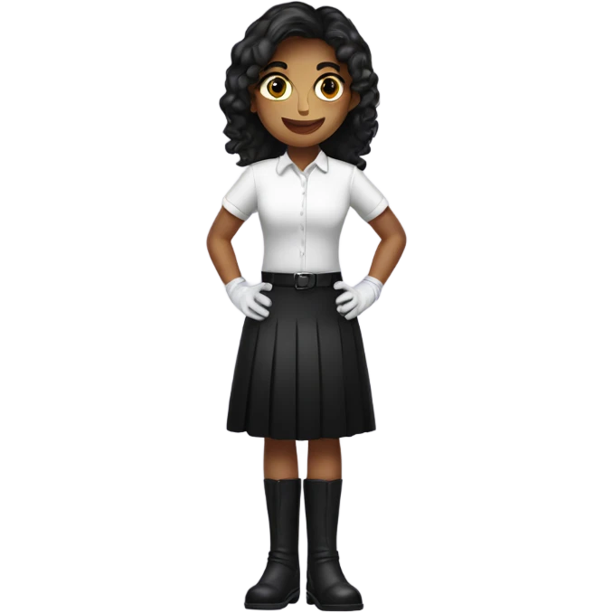 girl in white shirt with gloves, black skirt, boots emoji
