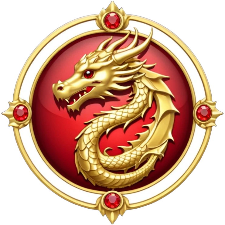 Golden dragon crest / brosch in a circle with red gems and no background emoji