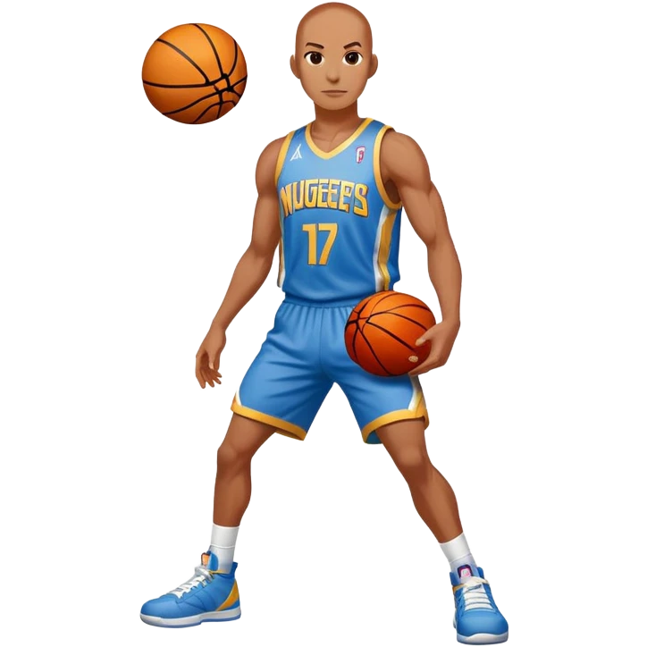 Spider-Man wearing a Denver Nuggets jersey and shorts with a basketball emoji