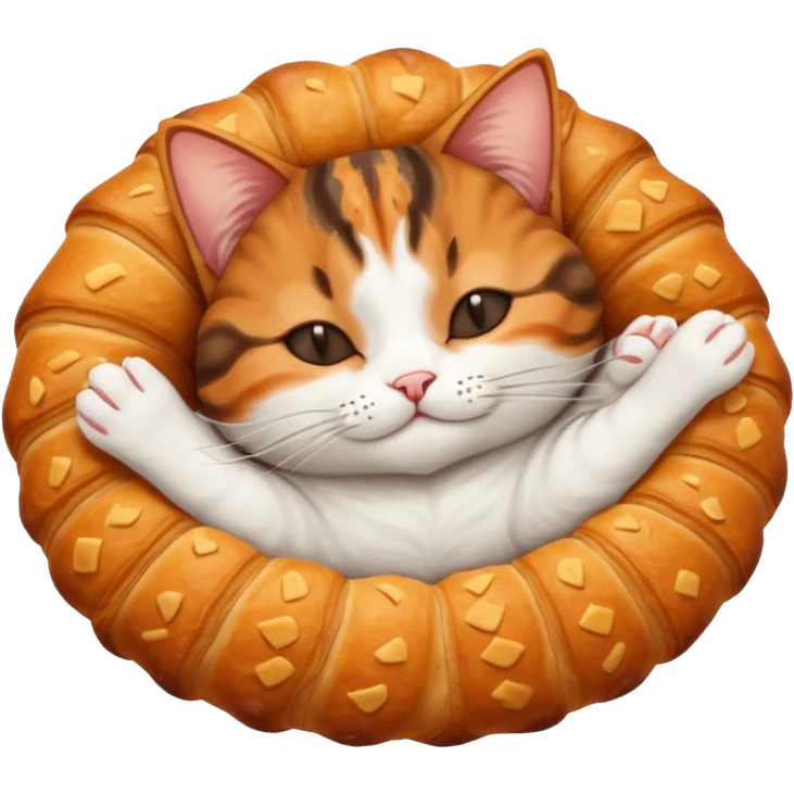 dark brown tabby and white cat in croissant position upside down with eyes closed emoji
