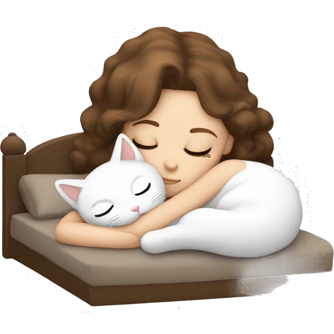 White girl brown hair sleeping with white kitty emoji