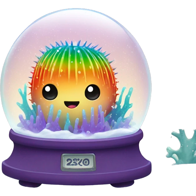 Kawaii rainbow sea urchin in an under the sea snow globe  emoji