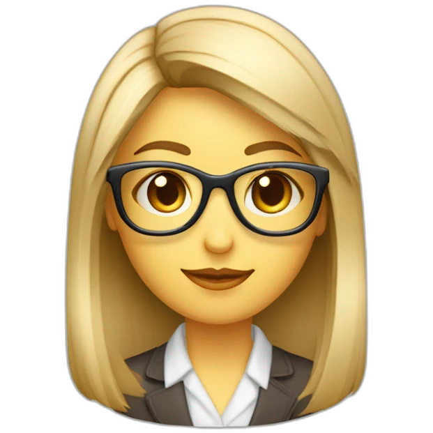 profesora rubia   con cola y flequillo largo de lado gafas transparentes eyecat emoji