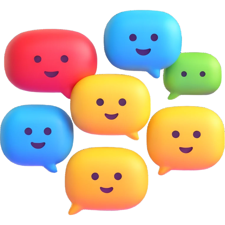 online forum with floating chat bubbles and emoji faces emoji
