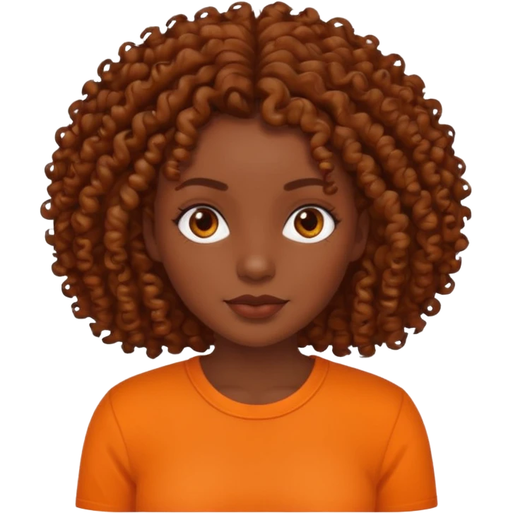 dark skinned woman with curly brown hair and orange shirt emoji