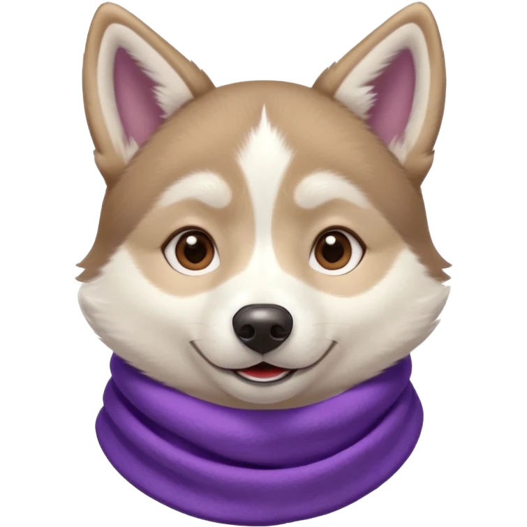 a husky with a purple scarf with a blue shirt emoji