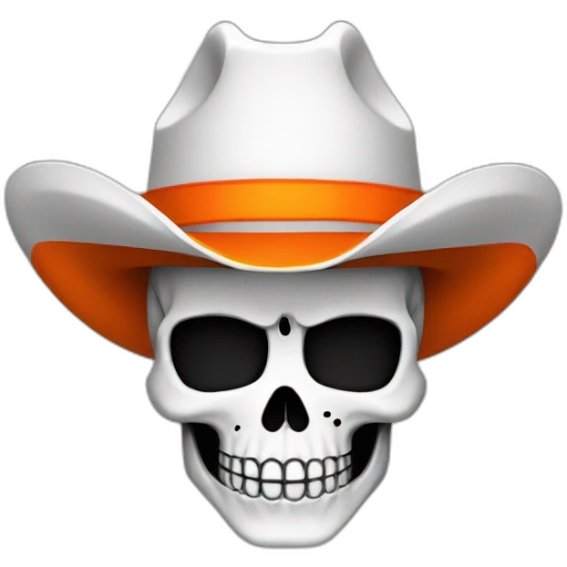A skull faced cowboy with a bandanna orange black and white emoji
