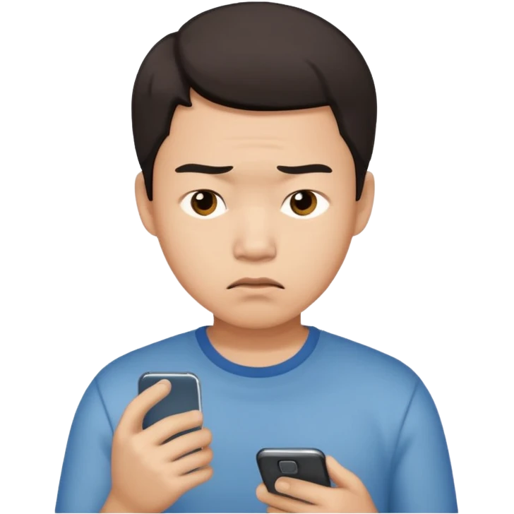 핸드폰을 보는 실망한 동양인남자 emoji