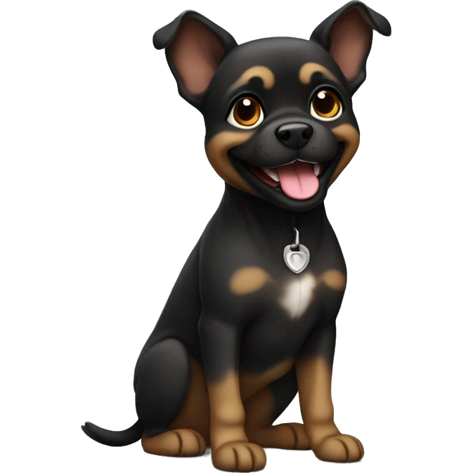 petit brabancon breed dog, black with brown parts, sitting onthe ground and smiling emoji