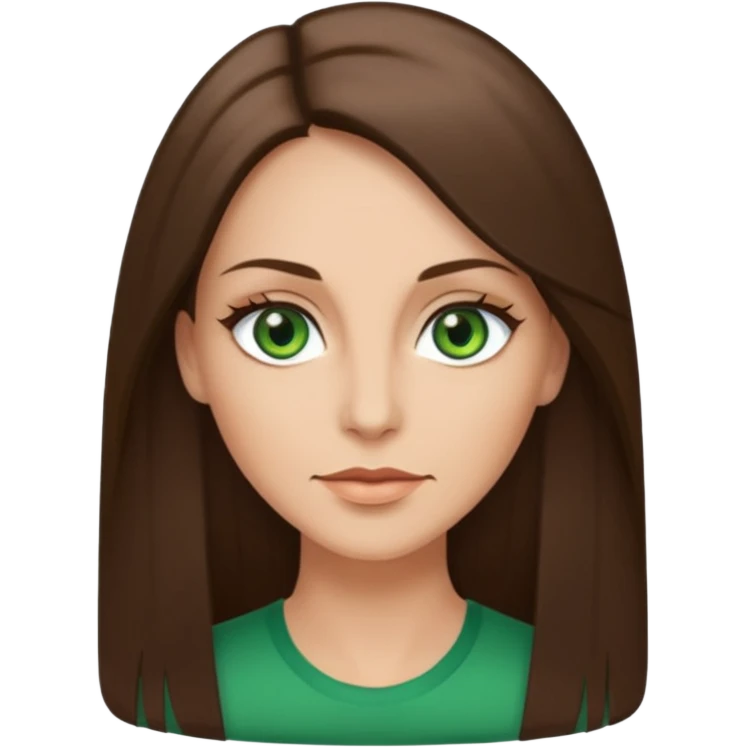 pretty woman in her 40s with green eyes and long straight ash-brown hair  emoji