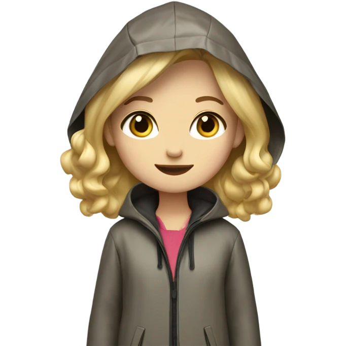 Blonde hair girl stands at full height wearing a raincoat leopard color emoji