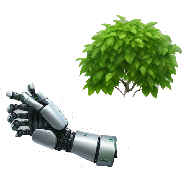 robot hand holding tree sapling out horizontaly emoji