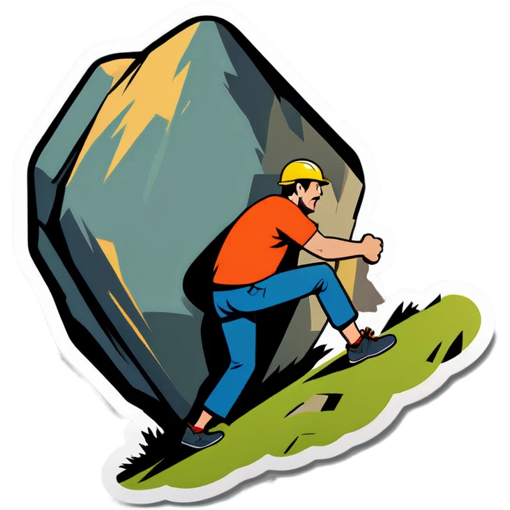 A man pushes a boulder up a steep hill emoji