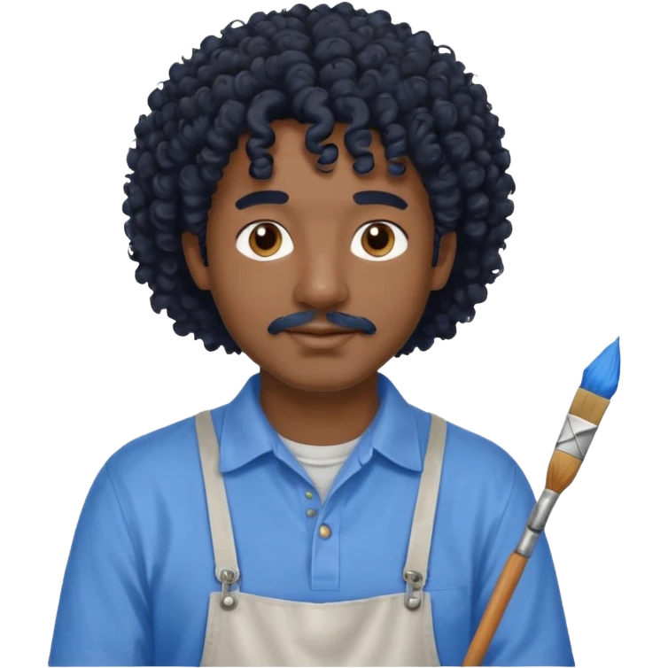 homme 50 ans cheveux frisé noir artiste peintre chemisse bleu emoji