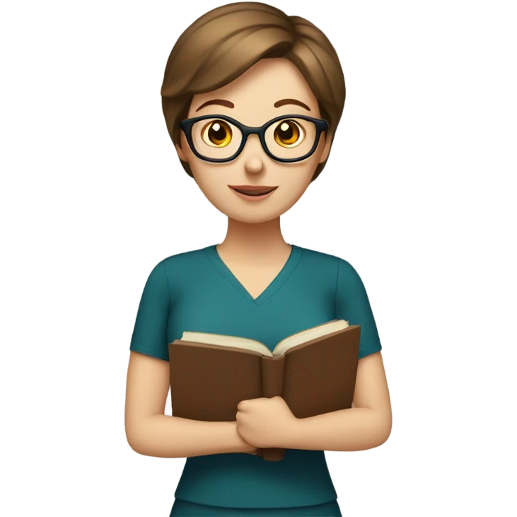 white female teacher with short brown hair and books emoji
