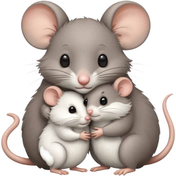 a gray mouse and a white mouse hugging emoji