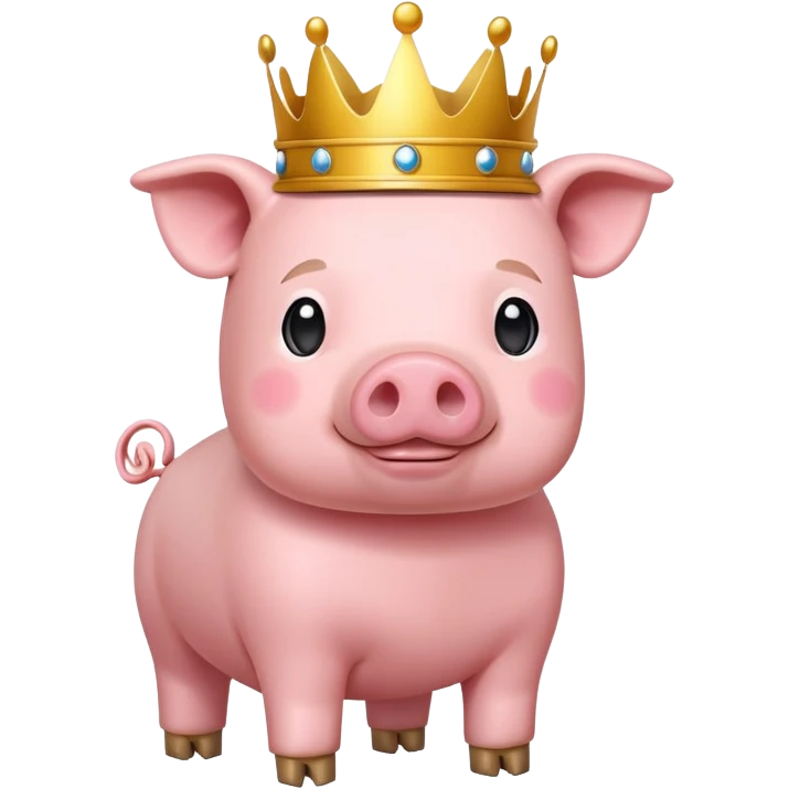 full body pink blocky pig with square head and square body wearing a crown emoji