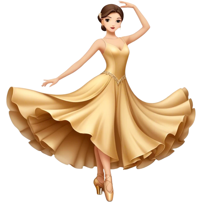 humanless Icon for Ballroom Dance: elegant dance shoes, a flowing ballroom dress, and a dance floor with soft lighting. The icon should capture the grace, elegance, and style of ballroom dancing. Transparent background. emoji