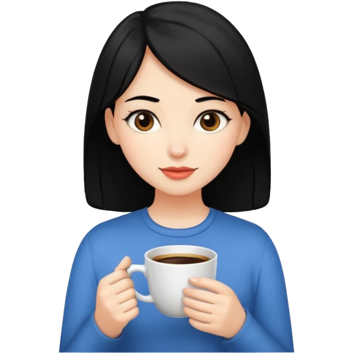 Black hair girl with cup coffee  emoji