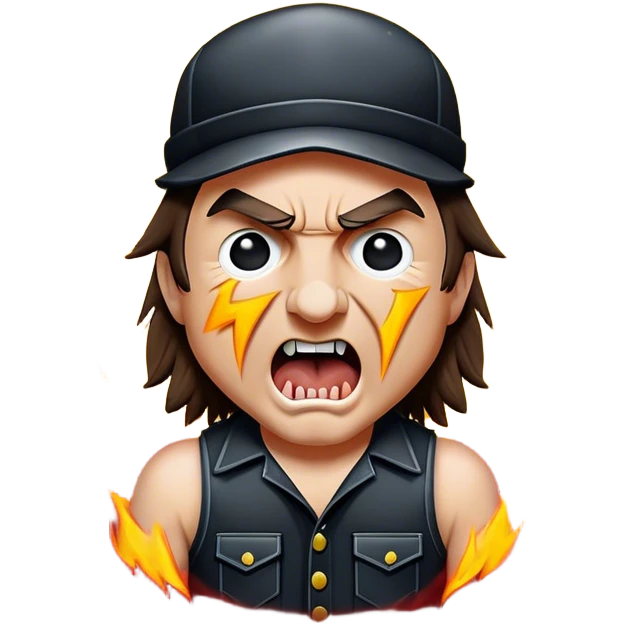Cinematic Realistic AC/DC Pop Culture Emoji, showcasing an electrifying portrayal inspired by the legendary rock band rendered with vivid textures and energetic lighting. emoji