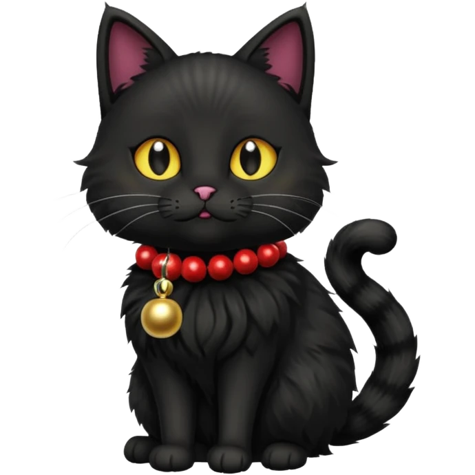black cat wearing a jingle bell necklace full body emoji