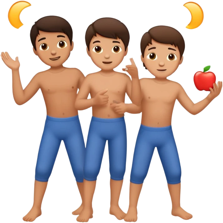 Three young brunette brothers playing  emoji