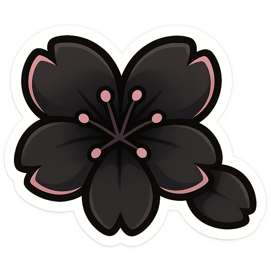 goth sakura heart, heart made of black sakura petals with pink accents, adorable and bold emoji