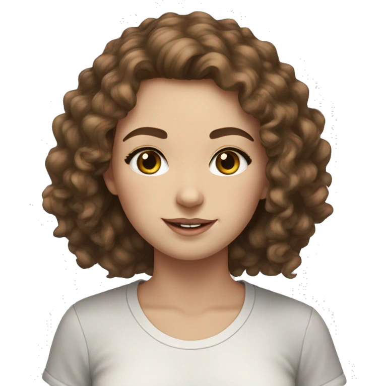 white girl shirt curly brown hair with white and black cat   emoji