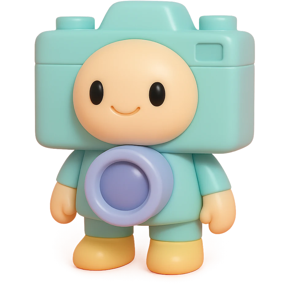 a camera, vinyl figure style, stylized and collectible figure look emoji